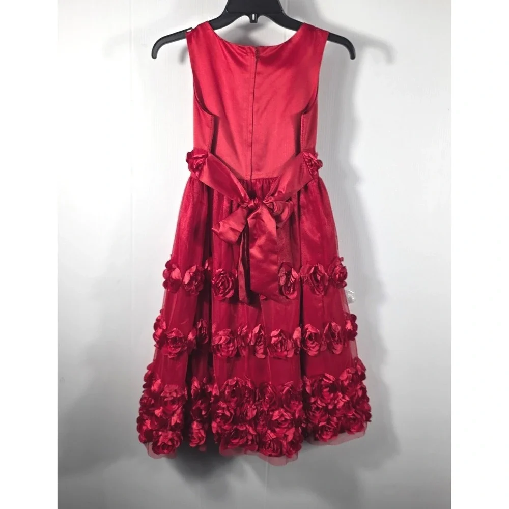 Bonnie Jean Girls Red Rosette Tiered Tulle Formal Party Dress Size 12 X44164-DV
